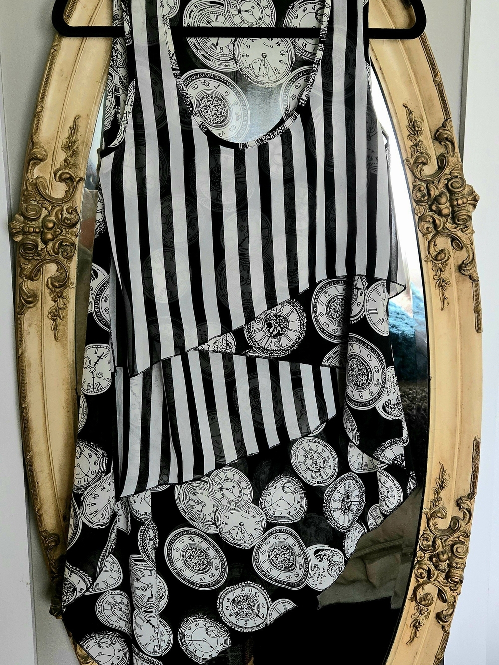 The Pyramid Collection Black & White Striped Clock-Print Sleeveless Tunic